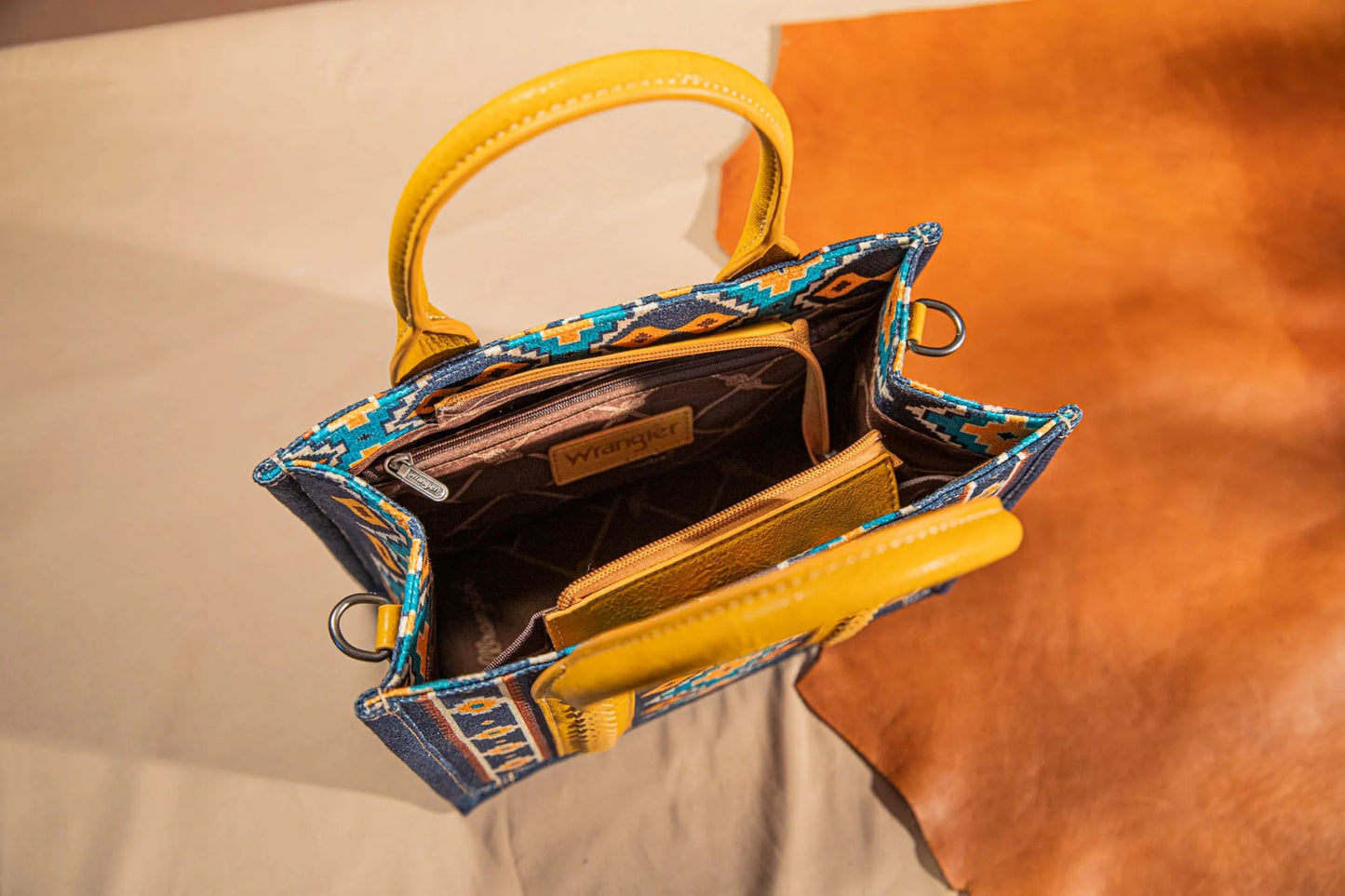 Wrangler Southwestern Print Small Canvas Crossbody - Mustard