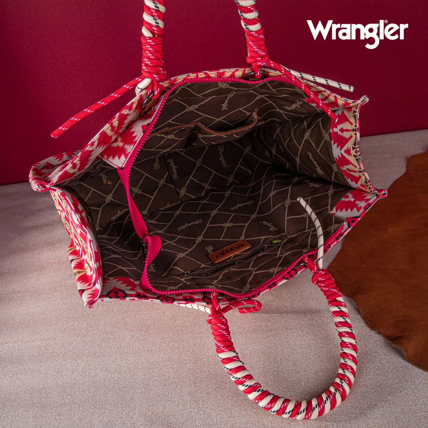 Wrangler Southwestern Print Dual Sided Print Canvas Wide Tote Hot Pink