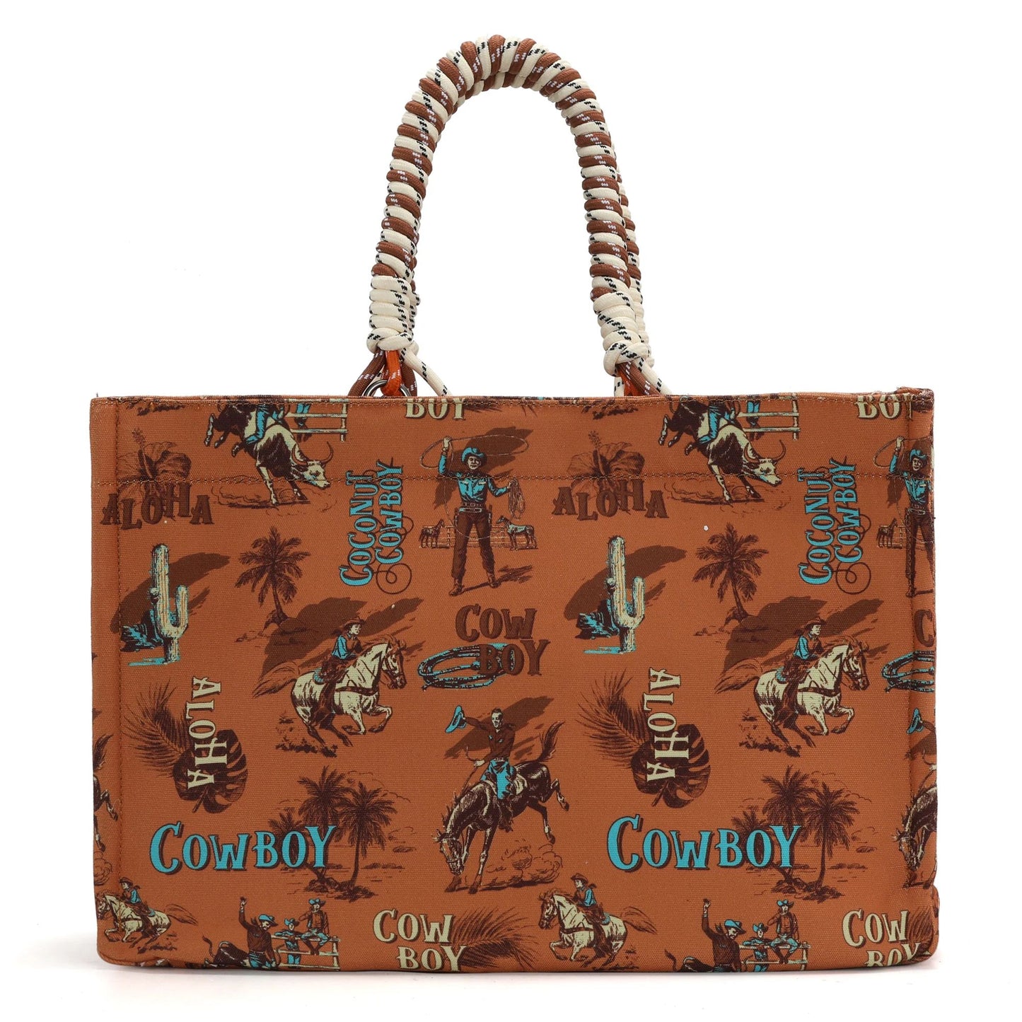 Wrangler COWBOY Dual Sided Print Canvas Wide Tote Dark Brown