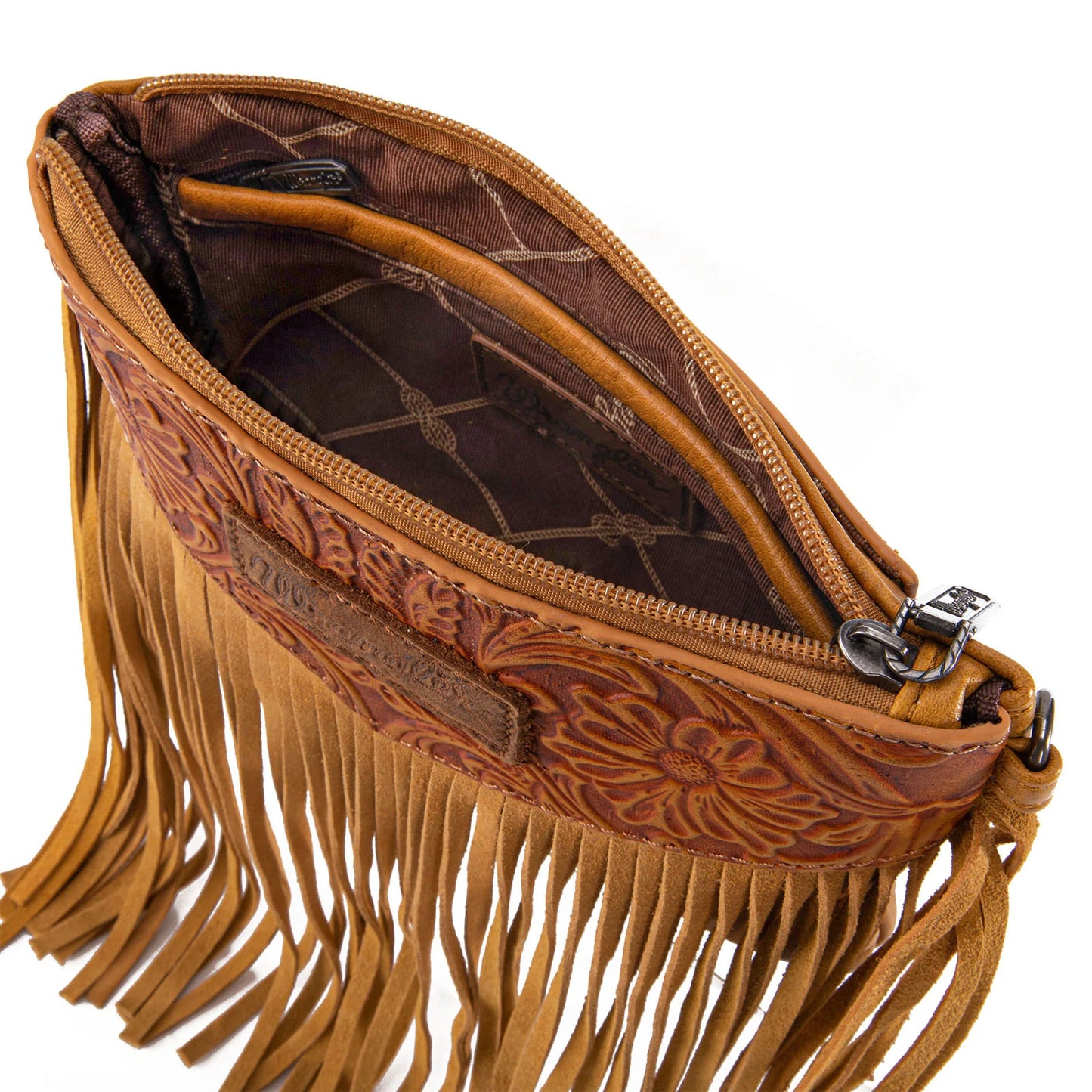 Wrangler Vintage Floral Tooled Collection Fringe Crossbody or Wristlet - Yellow