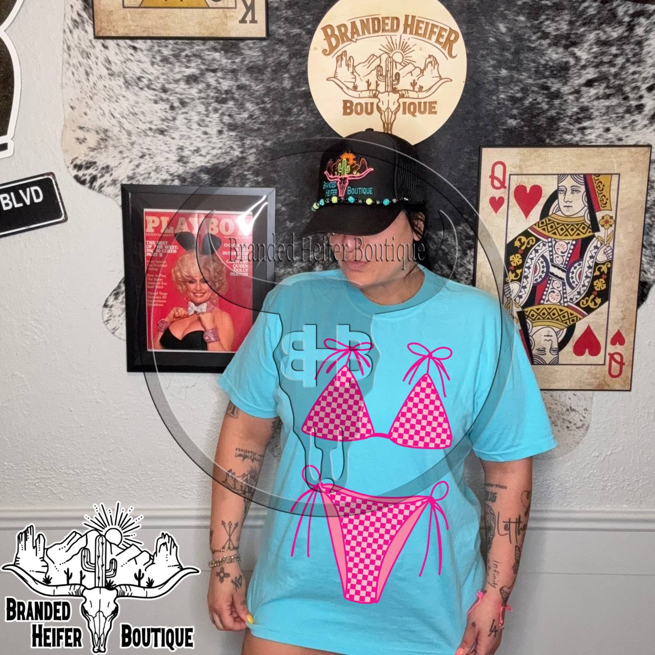 Hot Pink Checker Bikini Tee