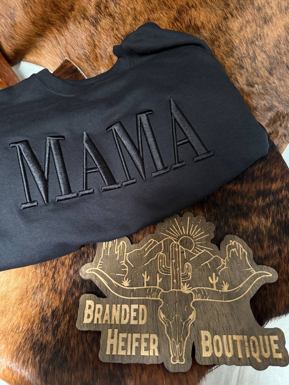 Black on Black MAMA 3D Puff Embroidered Crewneck