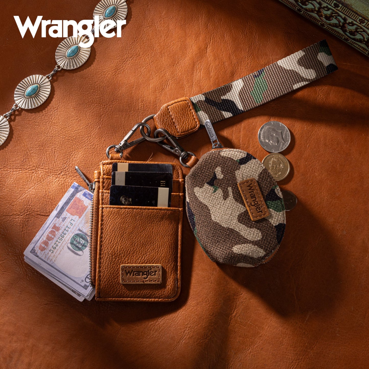 Wrangler Camo Print Dual Pouch Wristlet