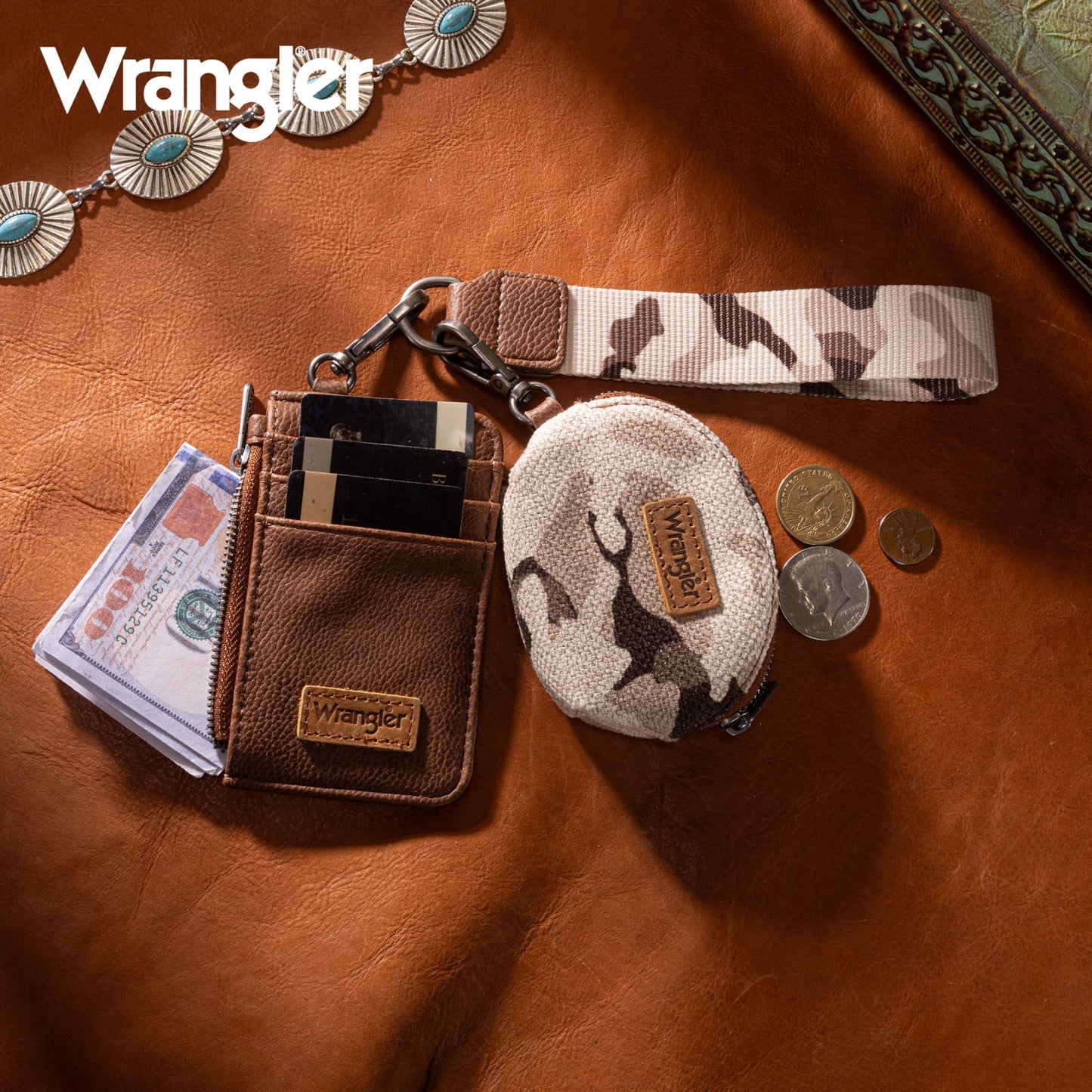 Wrangler Camo Print Dual Pouch Wristlet