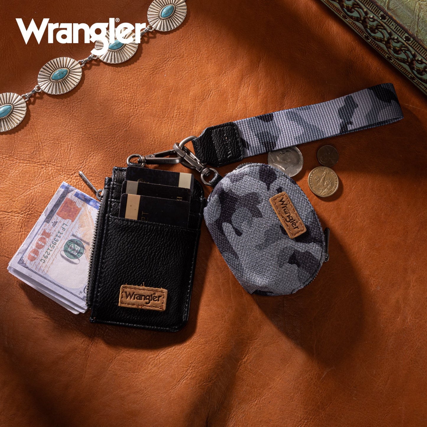 Wrangler Camo Print Dual Pouch Wristlet