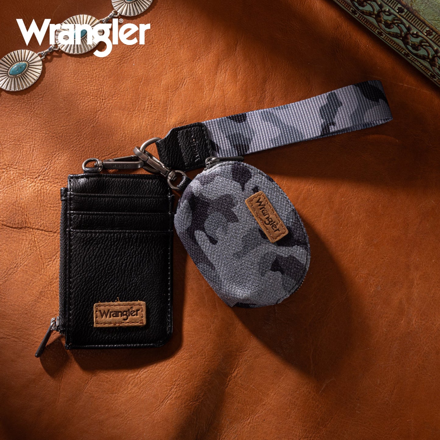 Wrangler Camo Print Dual Pouch Wristlet
