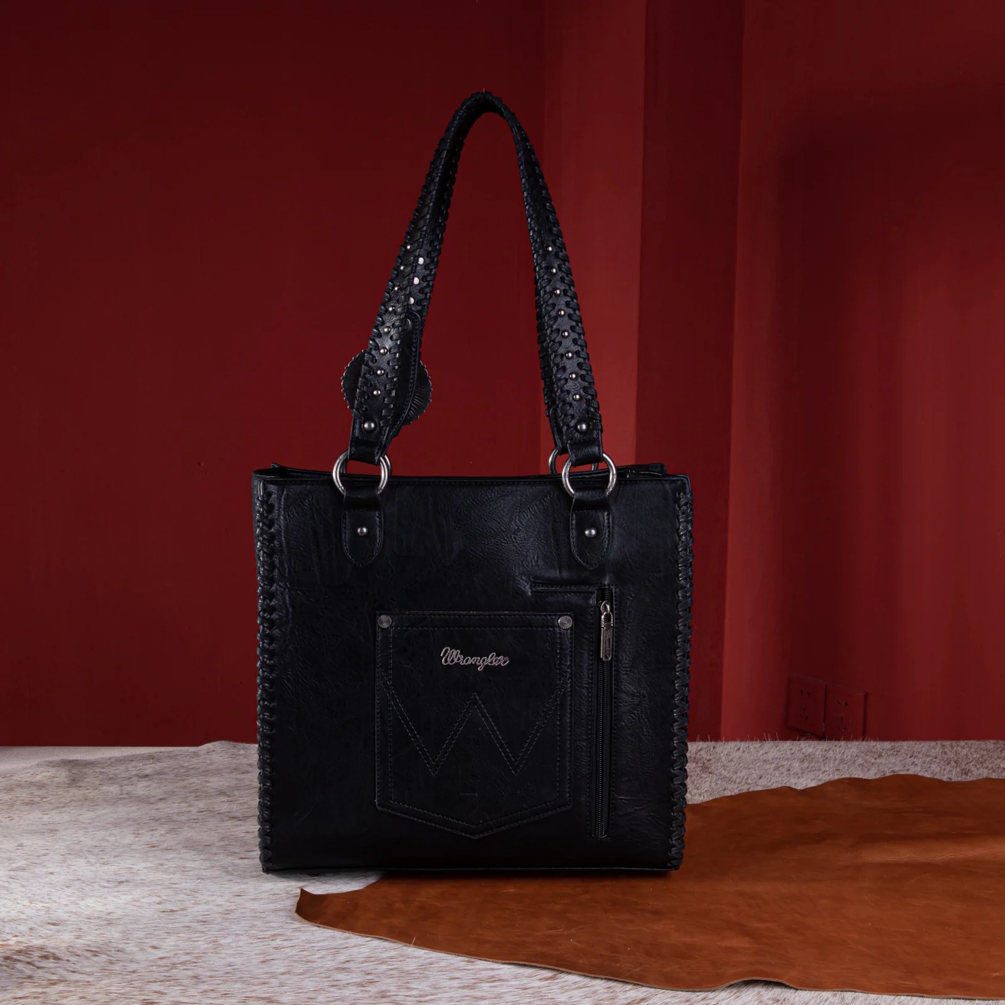 Wrangler Croc Embossed Whipstitch Concealed Carry Tote - Black