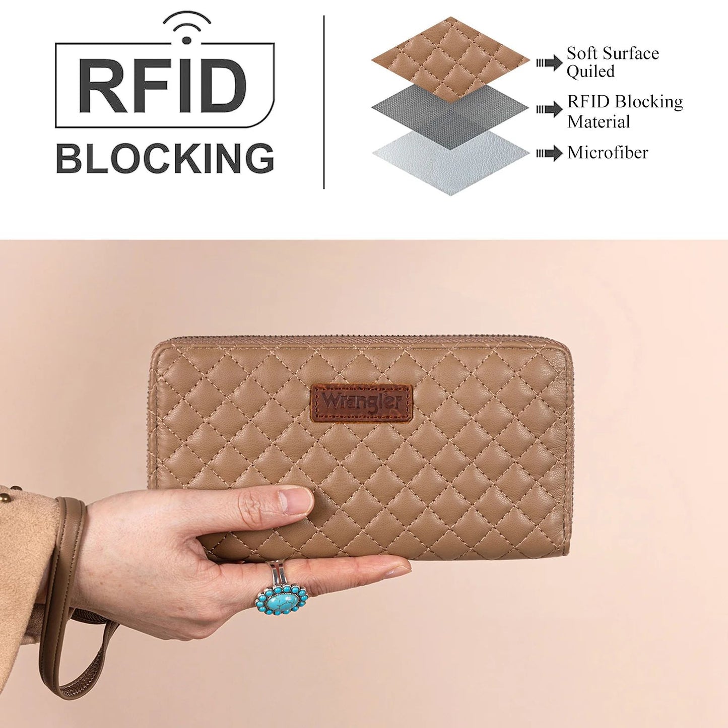 Wrangler Quilted Design RFID Wristlet Wallet
