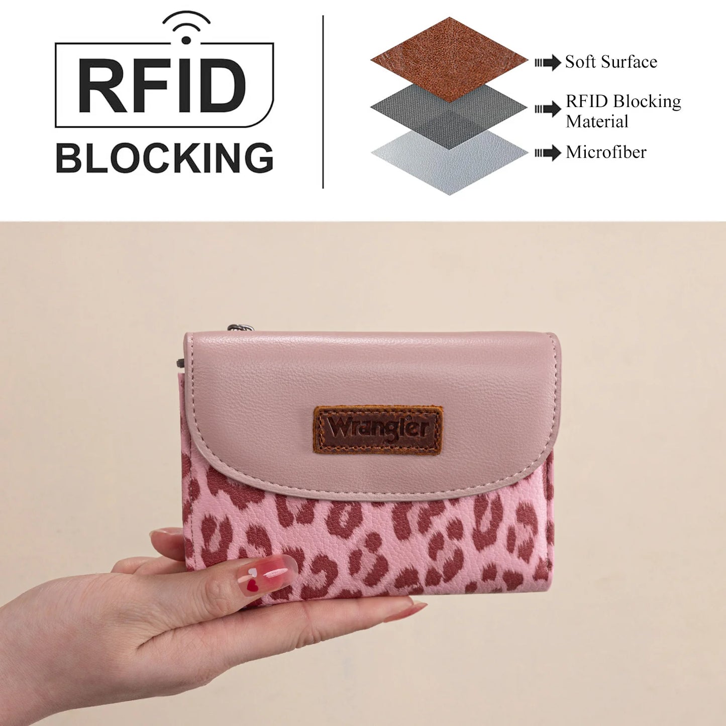 Wrangler Tri-Fold Wallet – Leopard & Pink Leopard
