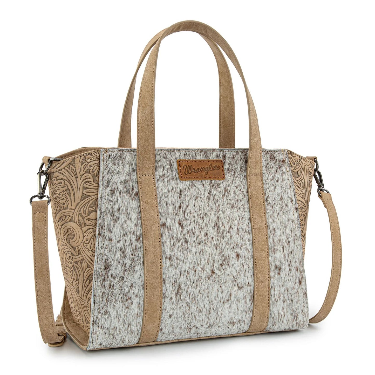 Wrangler Genuine Hair-On Cowhide Wide Crossbody Tote