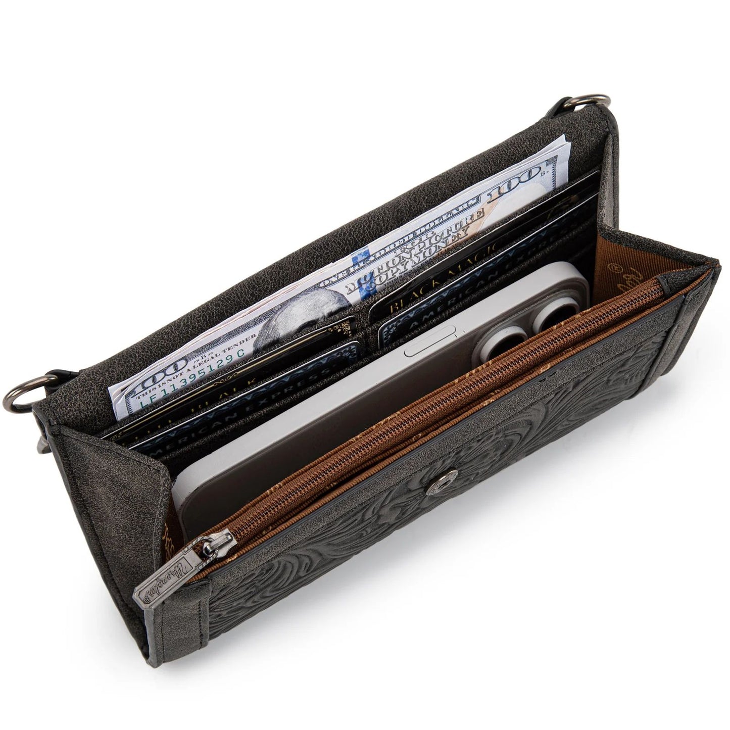 Wrangler Genuine Cowhide Wallet Wristlet Crossbody Bag