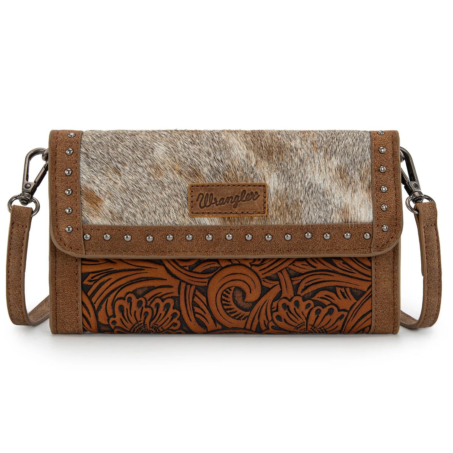 Wrangler Genuine Cowhide Wallet Wristlet Crossbody Bag