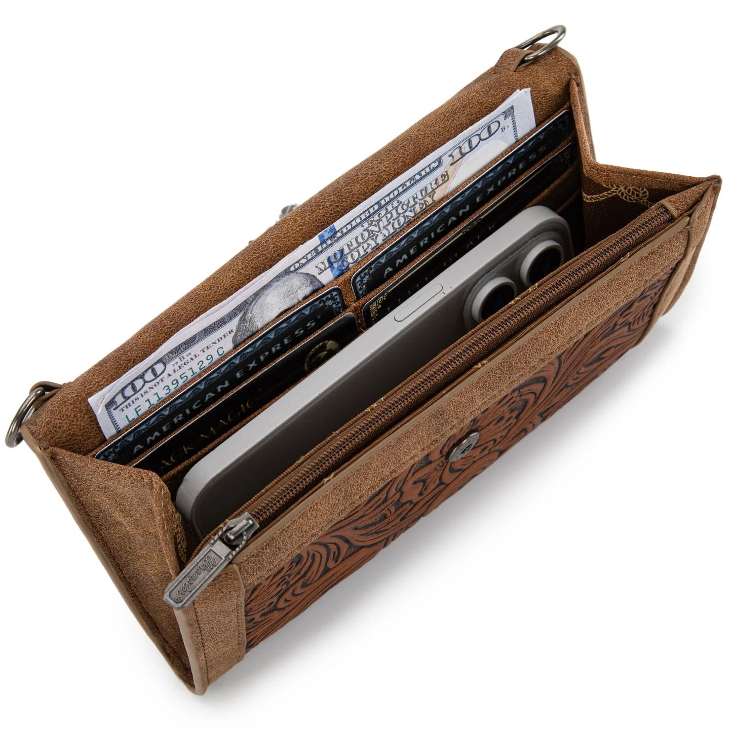 Wrangler Genuine Cowhide Wallet Wristlet Crossbody Bag