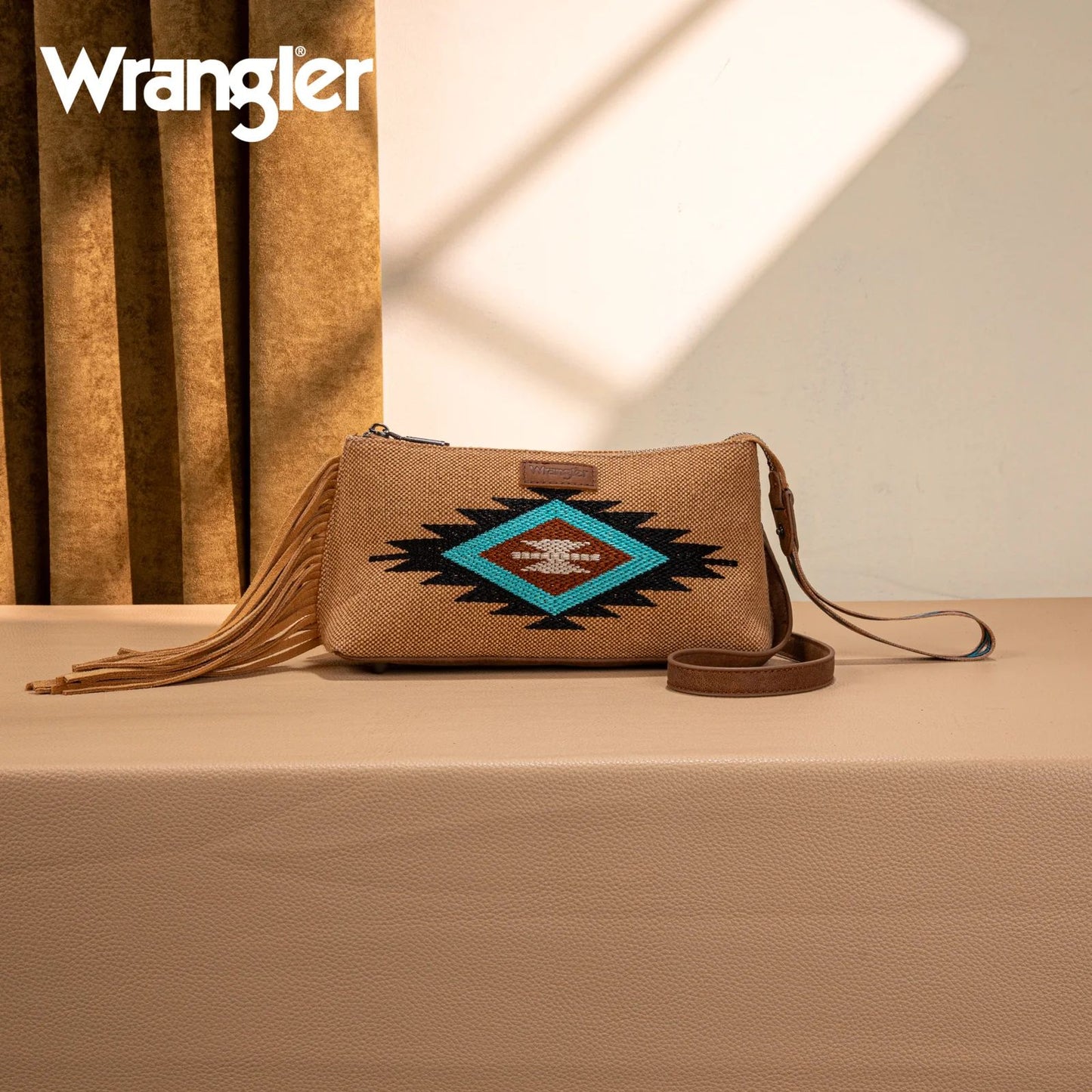 Wrangler Embroidered Aztec Canvas Wristlet Crossbody