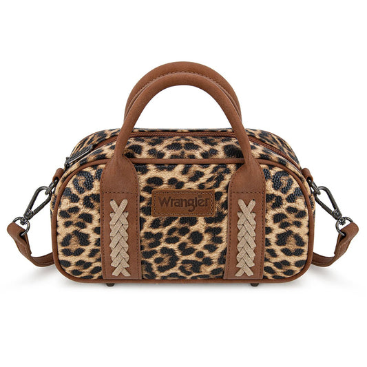 Wrangler Leopard Print Whipstitch Satchel Crossbody
