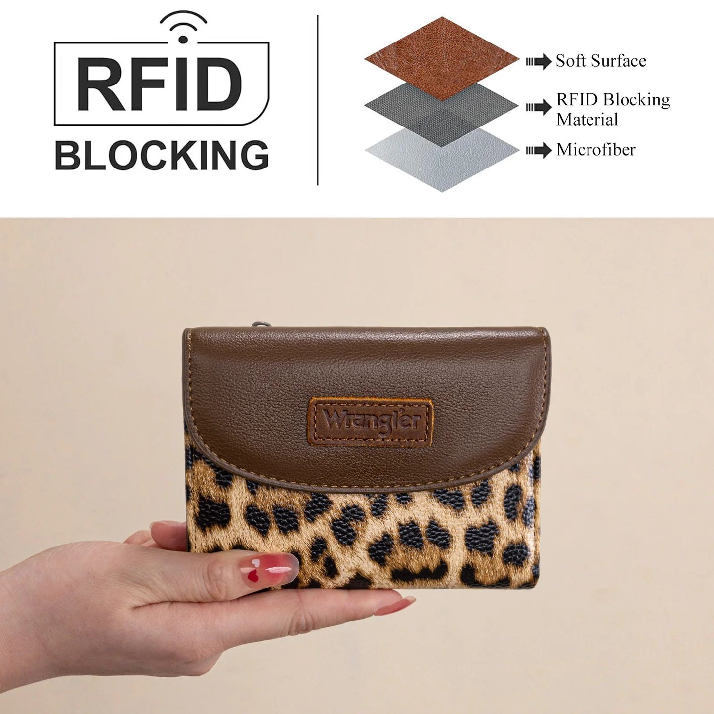 Wrangler Tri-Fold Wallet – Leopard & Pink Leopard