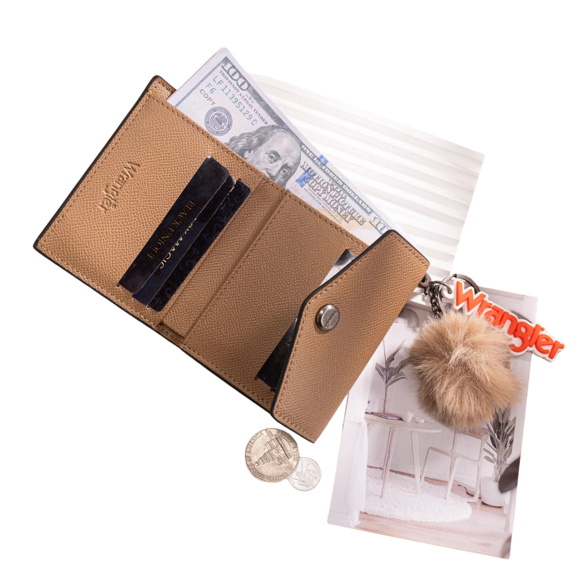 Wrangler Tri-Fold Wallet with Keyring Pom Pom