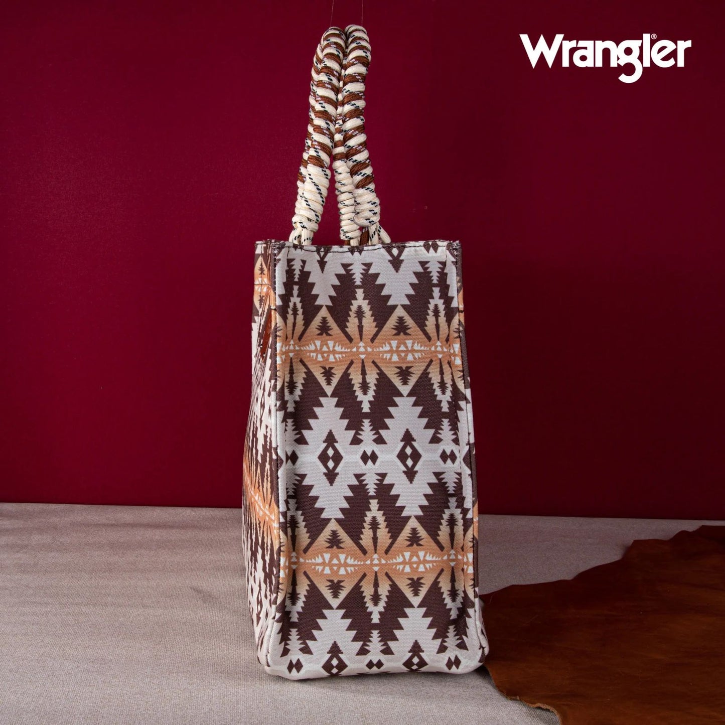 Wrangler Oversized Tote Bag Braided Handles Weekender Bag Khaki