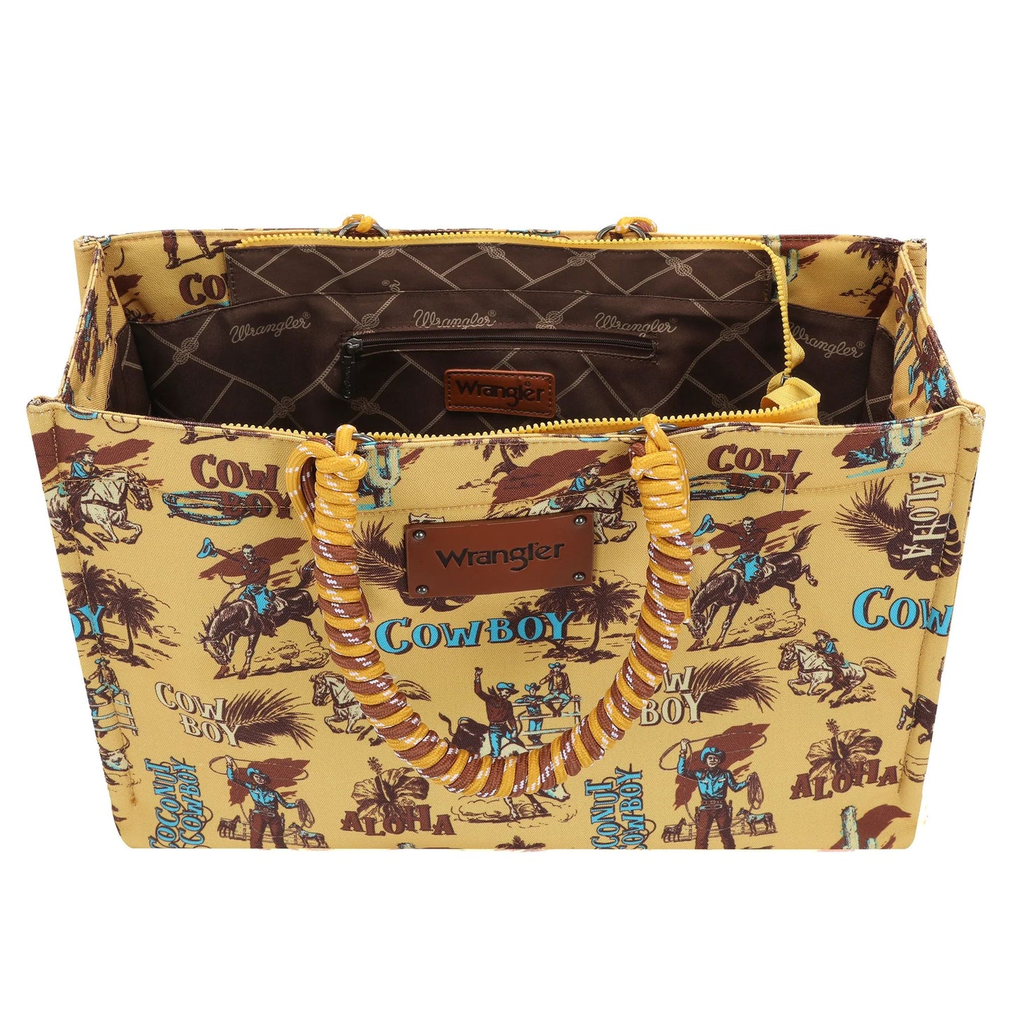 Wrangler COWBOY Dual Sided Print Canvas Wide Tote Dark Yellow