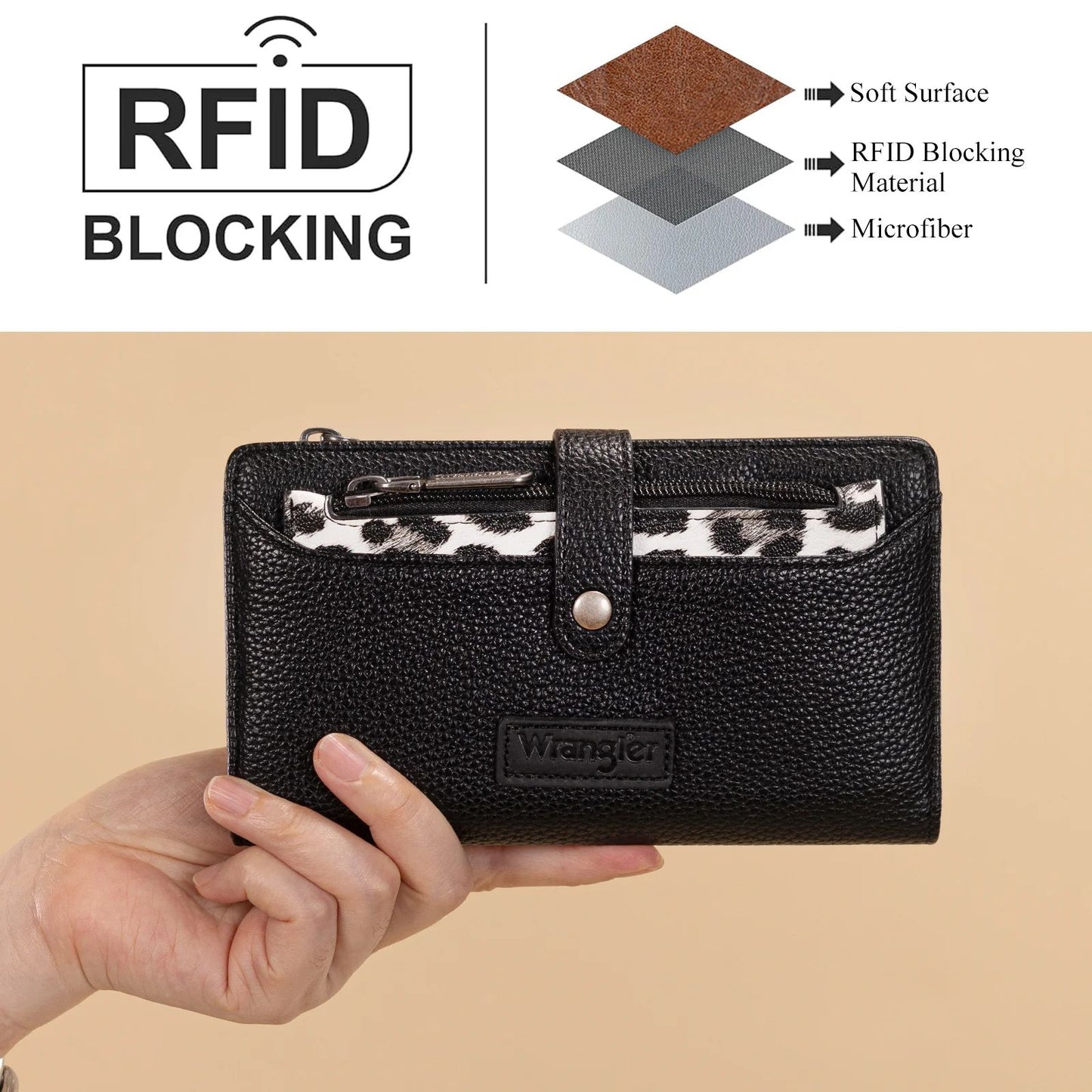 Wrangler Western Bi-Fold RFID Wallet Wristlet With Detachable Pouch