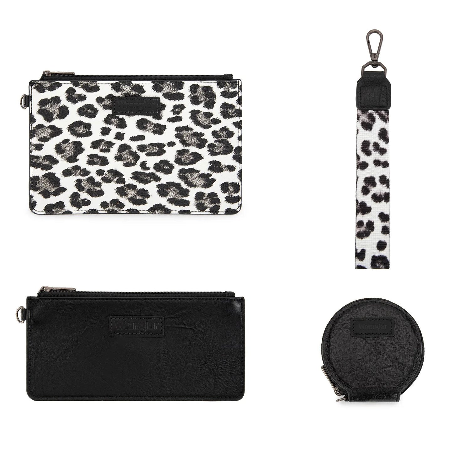 Wrangler Leopard Print Dual Pouch Wristlet with Zipper Round Case
