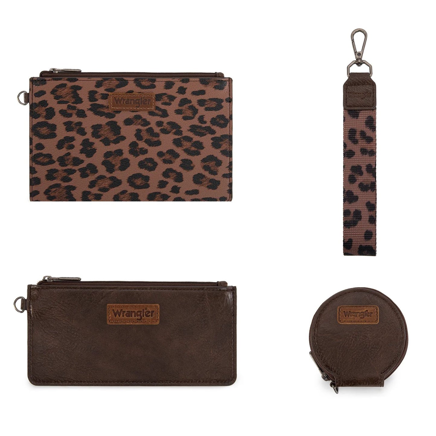 Wrangler Leopard Print Dual Pouch Wristlet with Zipper Round Case