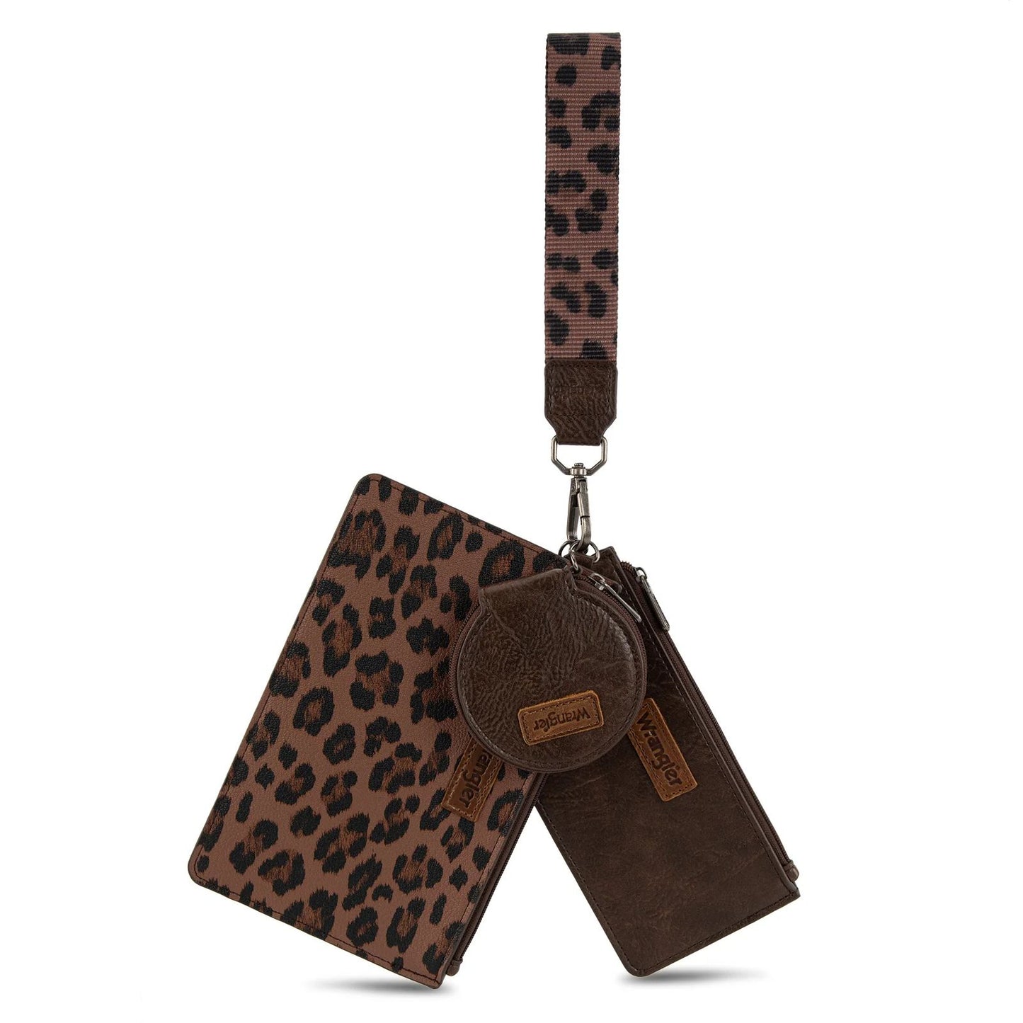 Wrangler Leopard Print Dual Pouch Wristlet with Zipper Round Case