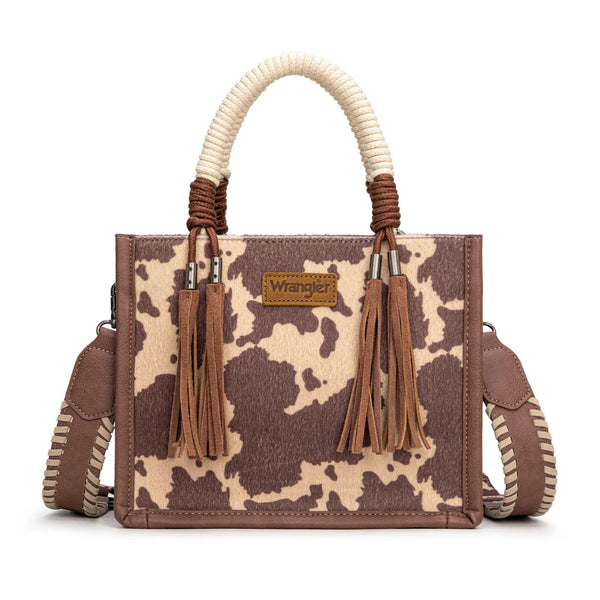 Wrangler Cow Print Crossbody Tote | PU Leather Western – Branded
