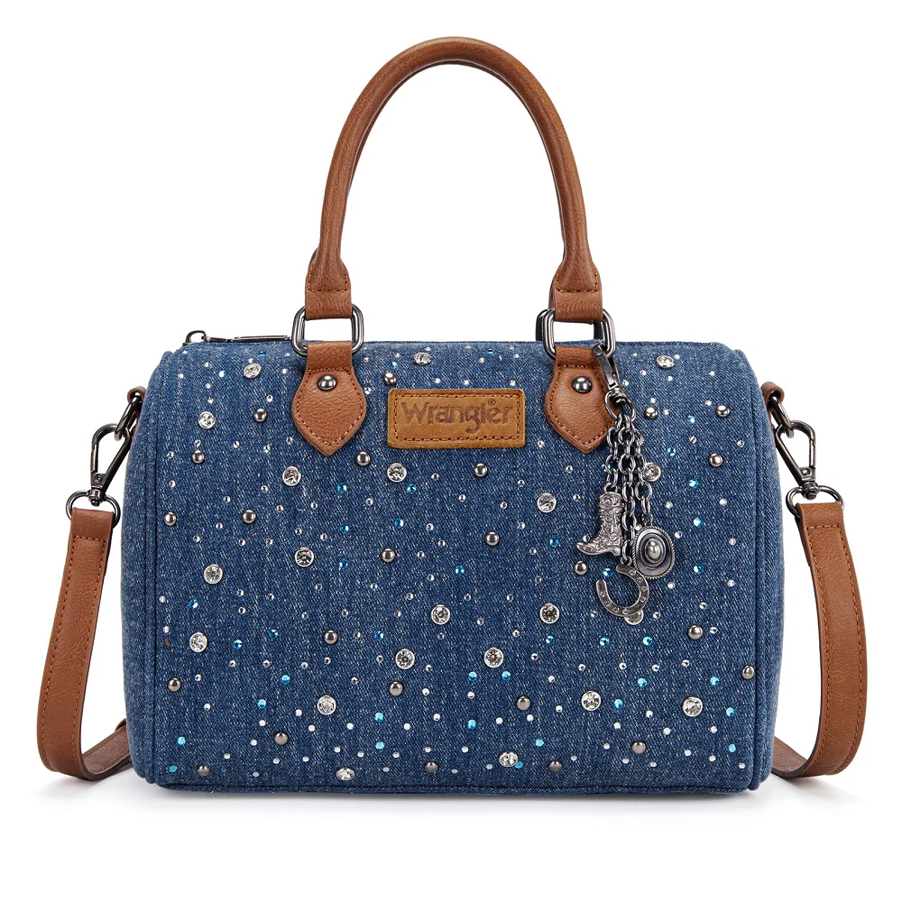 Wrangler Rhinestone Denim Boston Bag | Western Crossbody  display picture 1