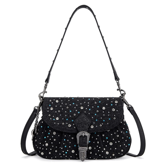 Wrangler Western Rhinestone Denim Flap Crossbody Shoulder Bag