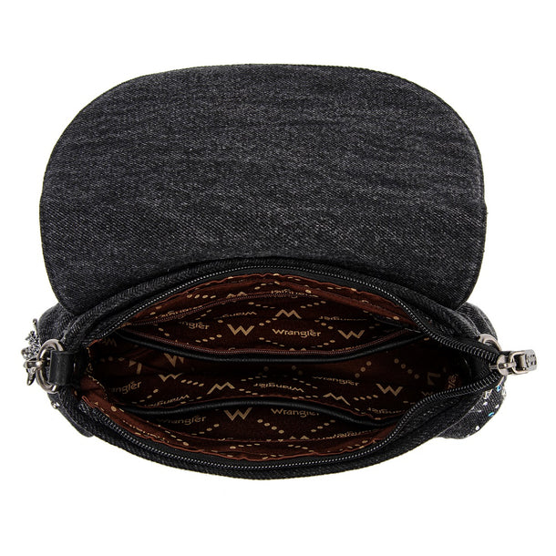 Wrangler Western Rhinestone Denim Flap Crossbody Shoulder Bag