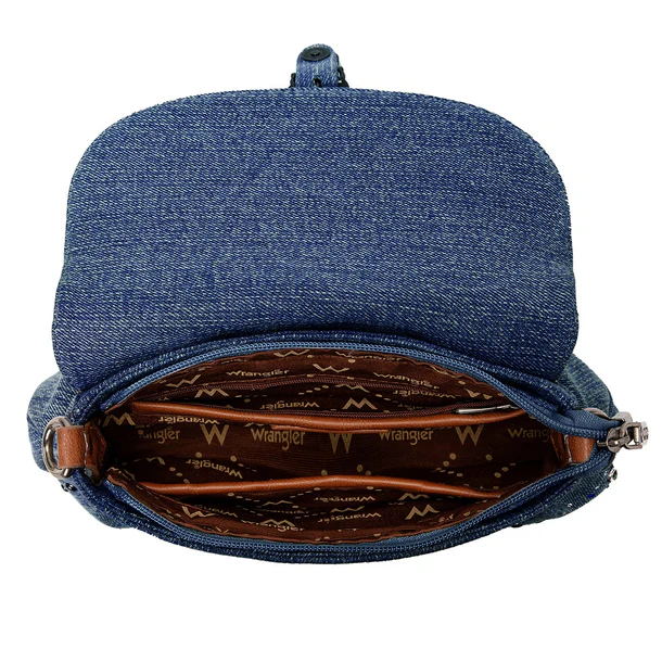 Wrangler Western Rhinestone Denim Flap Crossbody Shoulder Bag