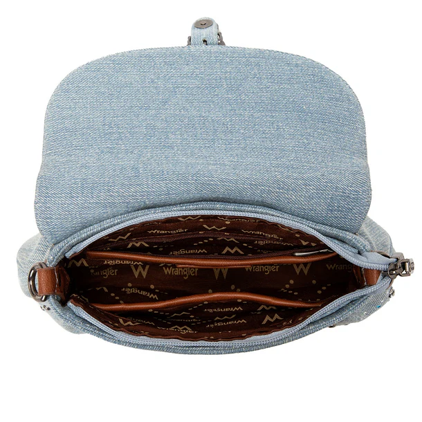 Wrangler Western Rhinestone Denim Flap Crossbody Shoulder Bag