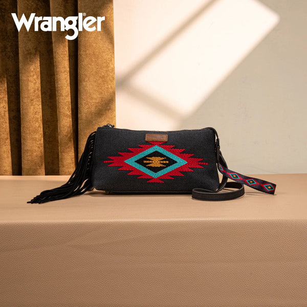 Wrangler Embroidered Aztec Canvas Wristlet Crossbody