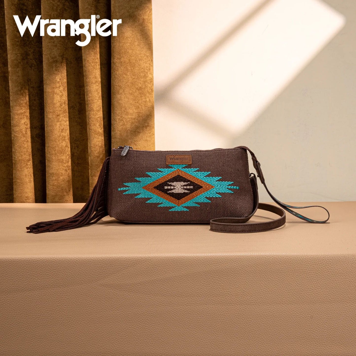 Wrangler Embroidered Aztec Canvas Wristlet Crossbody