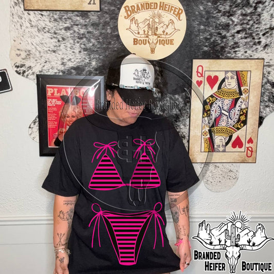 Hot Pink Stripe Bikini Tee