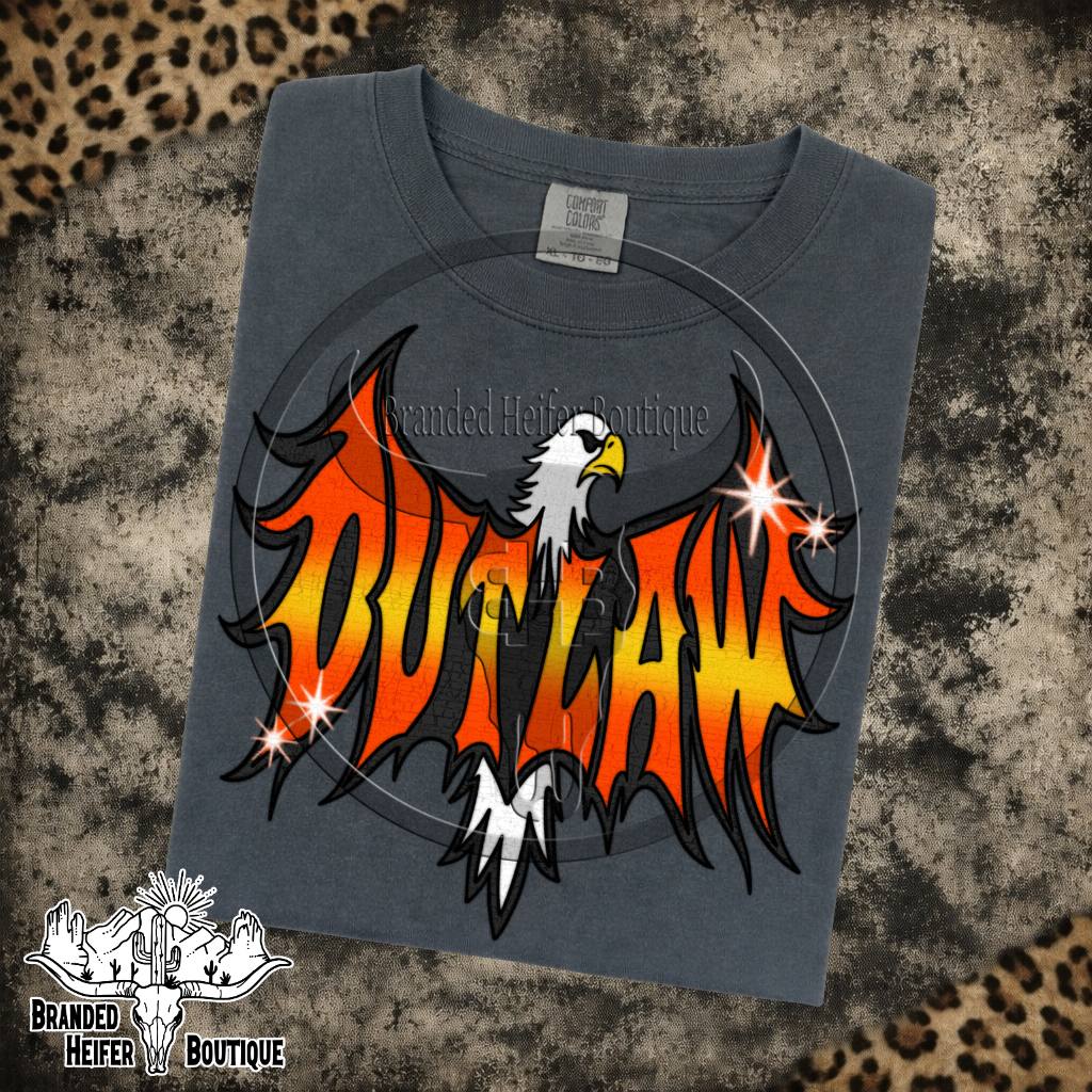 Outlaw Eagle Flame Graphic Tee in Pepper, bald eagle with fiery orange Outlaw wings, printed on a Comfort Colors tee
