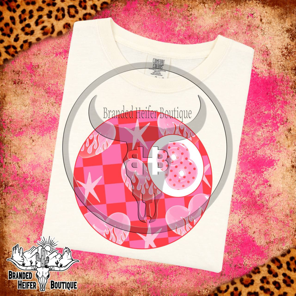 Pink Checkered Flame 8-Ball T-Shirt