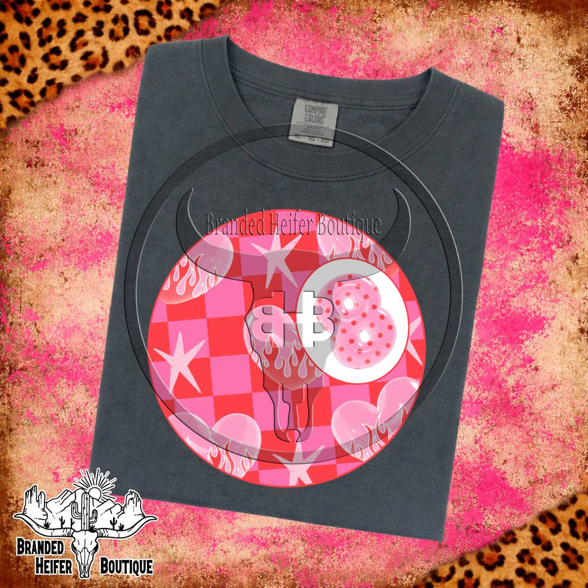 Pink Checkered Flame 8-Ball T-Shirt