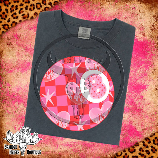 Pink Checkered Flame 8-Ball T-Shirt