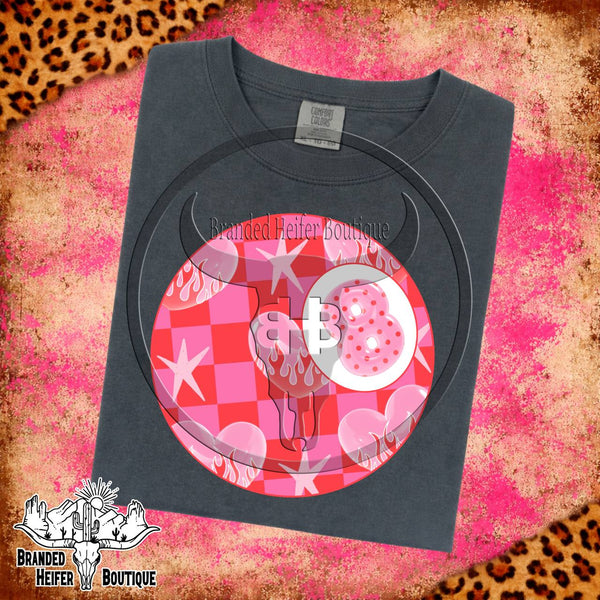Pink Checkered Flame 8-Ball T-Shirt