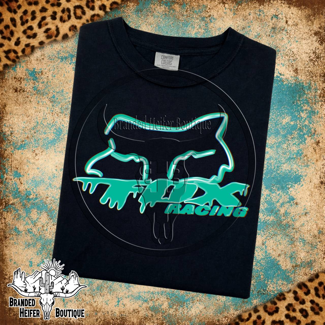 Turquoise Neon Cowgirl Racing T-Shirt