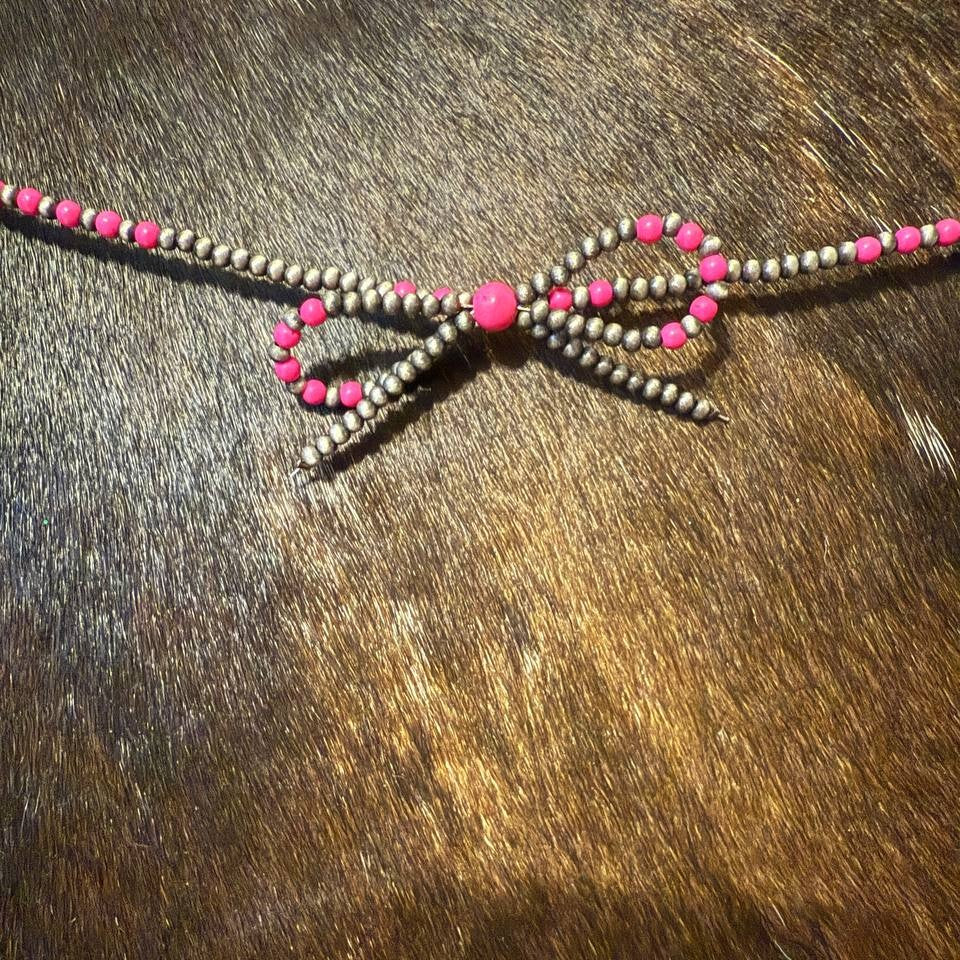 Necklace - Beaded Bow Choker Necklace