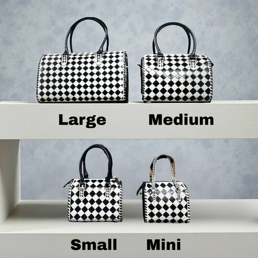 Checkered Tooled Leather Speedy Crossbody Bag