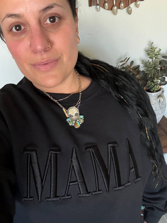 Black on Black MAMA 3D Puff Embroidered Crewneck