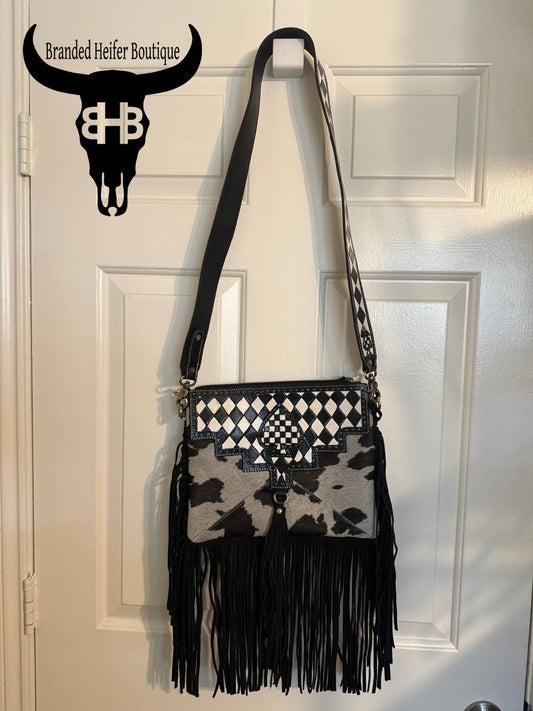 The Checkered Fringe Cowhide Crossbody