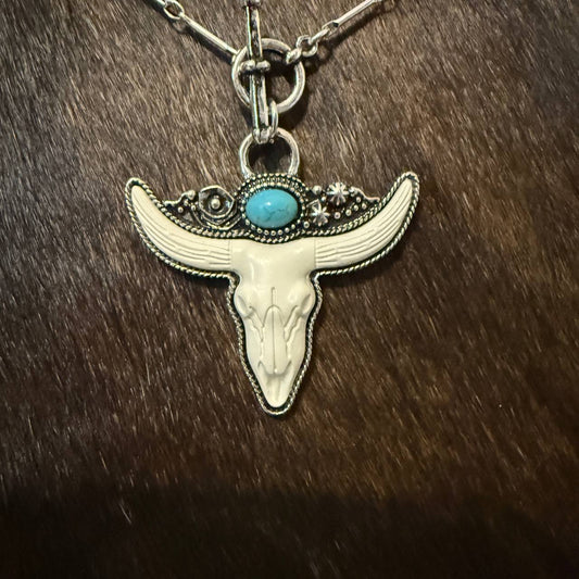 Necklace - Turquoise Longhorn Skull