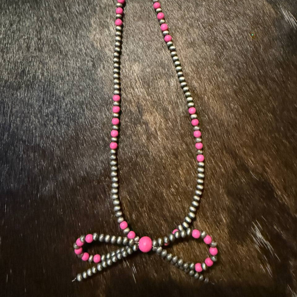 Necklace - Beaded Bow Choker Necklace