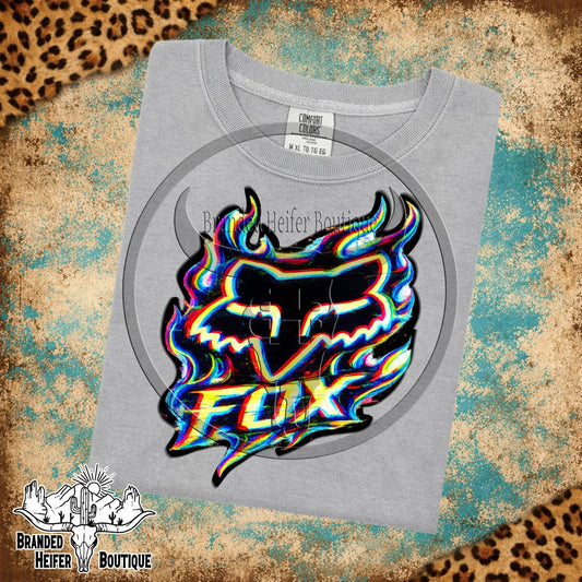 Glitch Neon Fox Racing T-Shirt