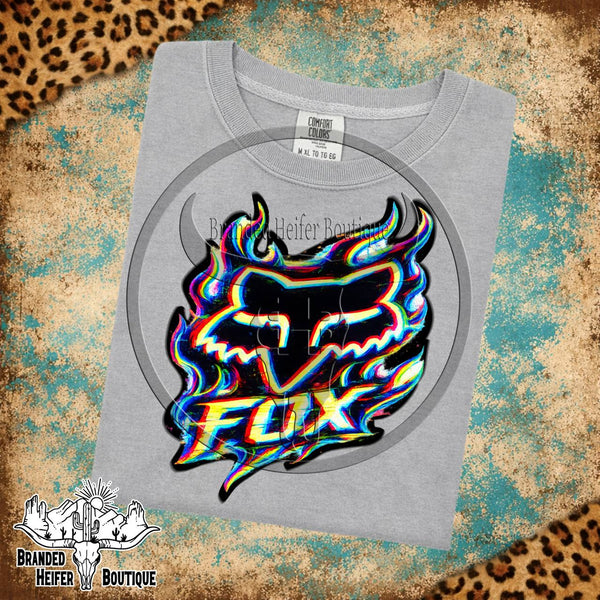 Glitch Neon Fox Racing T-Shirt